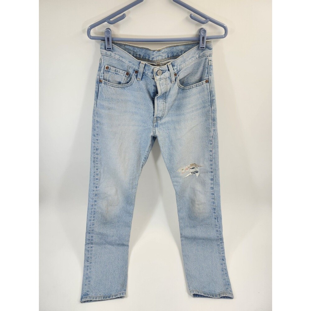 Levis 501 150th Anniversary 26x30 Original Fit Jeans Distressed Patch Appliqué